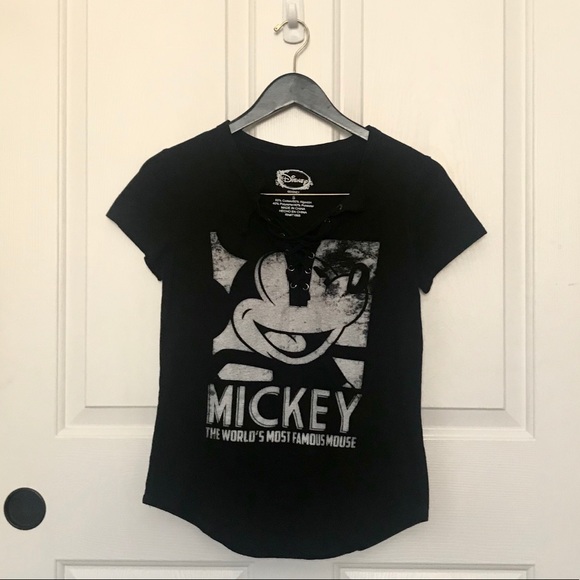 Disney Tops - Mickey Mouse Lace-up Neckline T-Shirt